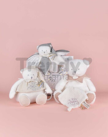 Plyšový medvedík Doudou 25 Years Activity Puppet White Doudou et Compagnie narodeninová edícia biely 30 cm od 0 mes