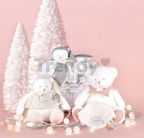 Plyšový medvedík Doudou 25 Years Activity Puppet White Doudou et Compagnie narodeninová edícia biely 30 cm od 0 mes