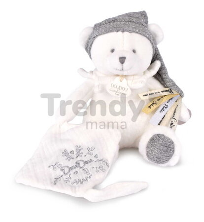 Plyšový medvedík s klipom na cumlík Doudou 25 Years Dummy Holder Grey Doudou et Compagnie narodeninová edícia sivý 20 cm od 0 mes