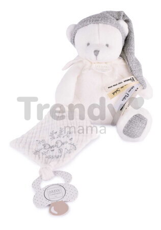 Plyšový medvedík s klipom na cumlík Doudou 25 Years Dummy Holder Grey Doudou et Compagnie narodeninová edícia sivý 20 cm od 0 mes