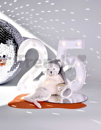 Plyšový medvedík s klipom na cumlík Doudou 25 Years Dummy Holder Grey Doudou et Compagnie narodeninová edícia sivý 20 cm od 0 mes