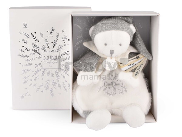 Plyšový medvedík na maznanie Doudou 25 Years Doudou Cape Grey Doudou et Compagnie v darčekovom balení sivý 25 cm od 0 mes