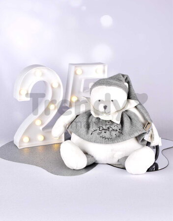 Plyšový medvedík Doudou 25 Years Activity Puppet Grey Doudou et Compagnie narodeninová edícia sivý 30 cm od 0 mes