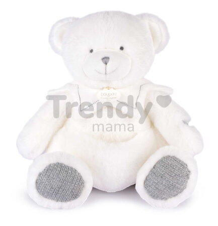 Plyšový medvedík s handričkou na maznanie Doudou 25 Years Puppet with Handkerchief Grey Doudou et Compagnie v darčekovom balení sivý 30 cm od 0 mes