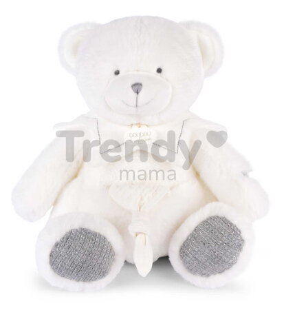 Plyšový medvedík s handričkou na maznanie Doudou 25 Years Puppet with Handkerchief Grey Doudou et Compagnie v darčekovom balení sivý 30 cm od 0 mes