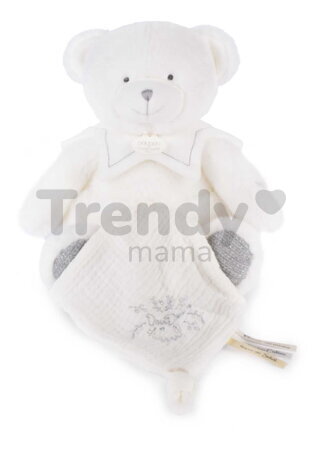 Plyšový medvedík s handričkou na maznanie Doudou 25 Years Puppet with Handkerchief Grey Doudou et Compagnie v darčekovom balení sivý 30 cm od 0 mes