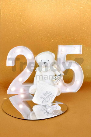 Plyšový medvedík s klipom na cumlík Doudou 25 Years Dummy Holder White Doudou et Compagnie narodeninová edícia biely 20 cm od 0 mes