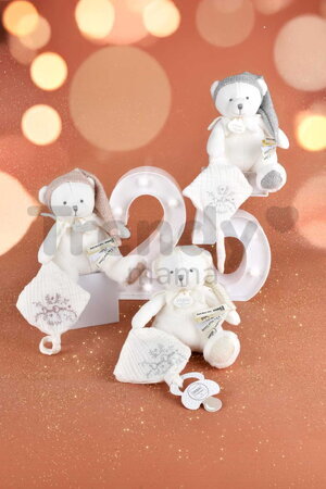 Plyšový medvedík s klipom na cumlík Doudou 25 Years Dummy Holder Pink Doudou et Compagnie narodeninová edícia ružový 20 cm od 0 mes