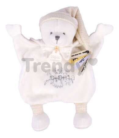 Plyšový medvedík na maznanie Doudou 25 Years Doudou Cape White Doudou et Compagnie v darčekovom balení biely 25 cm od 0 mes