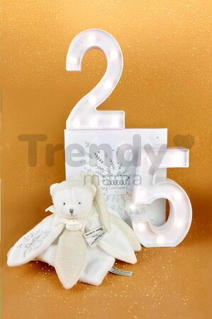 Plyšový medvedík na maznanie Doudou 25 Years Doudou Collector White Dodou et Compagnie v darčekovom balení biely 25 cm od 0 mes