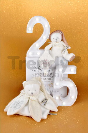 Plyšový medvedík s klipom na cumlík Doudou 25 Years Dummy Holder Pink Doudou et Compagnie narodeninová edícia ružový 20 cm od 0 mes