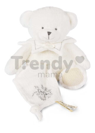 Plyšový medvedík s handričkou na maznanie Doudou 25 Years Puppet with Handkerchief White Doudou et Compagnie v darčekovom balení biely 30 cm od 0 mes