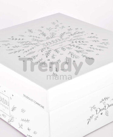 Plyšový medvedík s handričkou na maznanie Doudou 25 Years Puppet with Handkerchief White Doudou et Compagnie v darčekovom balení biely 30 cm od 0 mes