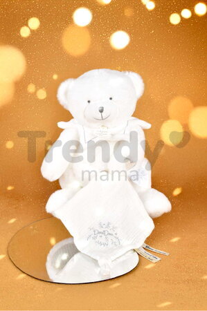 Plyšový medvedík s handričkou na maznanie Doudou 25 Years Puppet with Handkerchief White Doudou et Compagnie v darčekovom balení biely 30 cm od 0 mes