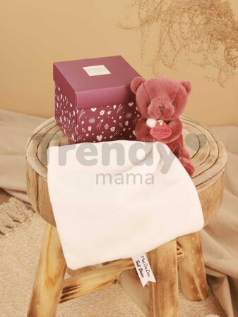 Plüss mackó kendővel dédelgetéshez My Little Bear Doudou et Compagnie ajándékcsomagolásban több színben 10 cm 0 hó-tól