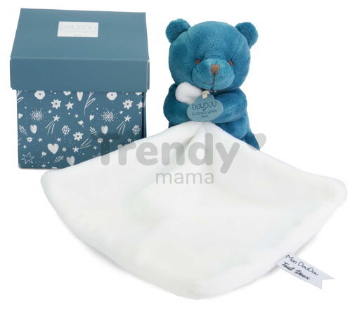 Plüss mackó kendővel dédelgetéshez My Little Bear Doudou et Compagnie ajándékcsomagolásban több színben 10 cm 0 hó-tól