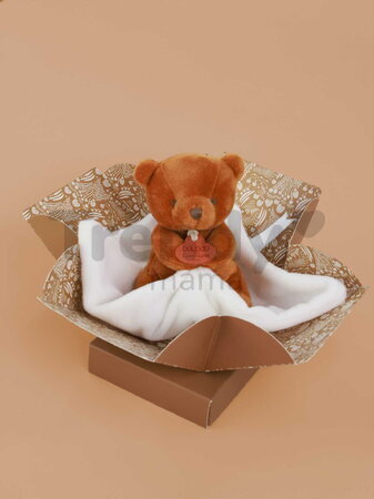 Plüss mackó kendővel dédelgetéshez My Little Bear Doudou et Compagnie ajándékcsomagolásban több színben 10 cm 0 hó-tól