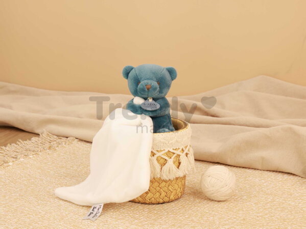 Plüss mackó kendővel dédelgetéshez My Little Bear Doudou et Compagnie ajándékcsomagolásban több színben 10 cm 0 hó-tól