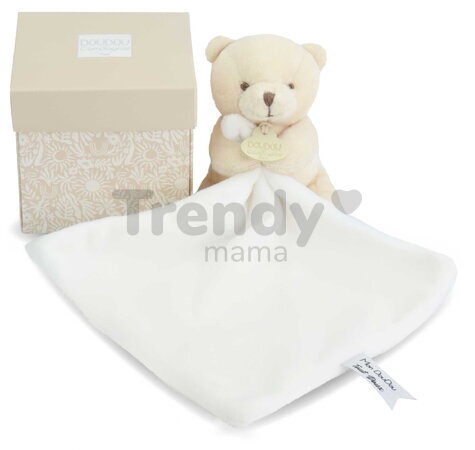 Plüss mackó kendővel dédelgetéshez My Little Bear Doudou et Compagnie ajándékcsomagolásban több színben 10 cm 0 hó-tól