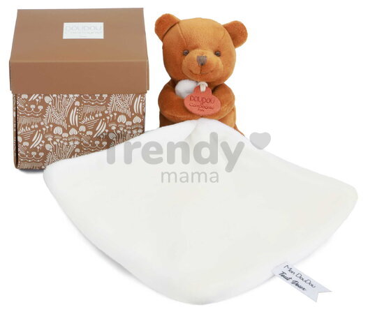 Plüss mackó kendővel dédelgetéshez My Little Bear Doudou et Compagnie ajándékcsomagolásban több színben 10 cm 0 hó-tól