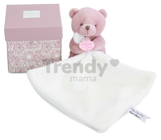 Plüss mackó kendővel dédelgetéshez My Little Bear Doudou et Compagnie ajándékcsomagolásban több színben 10 cm 0 hó-tól