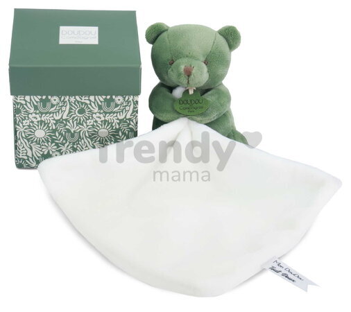 Plüss mackó kendővel dédelgetéshez My Little Bear Doudou et Compagnie ajándékcsomagolásban több színben 10 cm 0 hó-tól