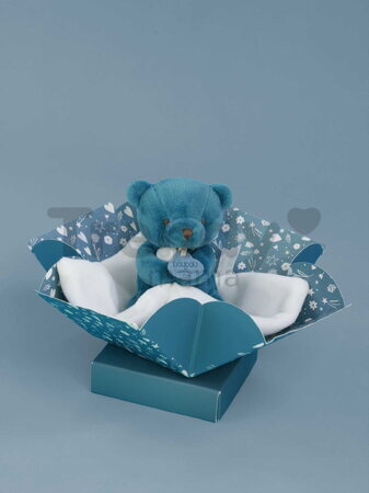 Plüss mackó kendővel dédelgetéshez My Little Bear Doudou et Compagnie ajándékcsomagolásban több színben 10 cm 0 hó-tól