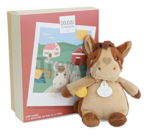 Plyšové zvieratko so zvukom The Farm Doudou with Sound Box Doudou et Compagnie v darčekovom balení rôzne druhy 17 cm od 0 mes DC4358