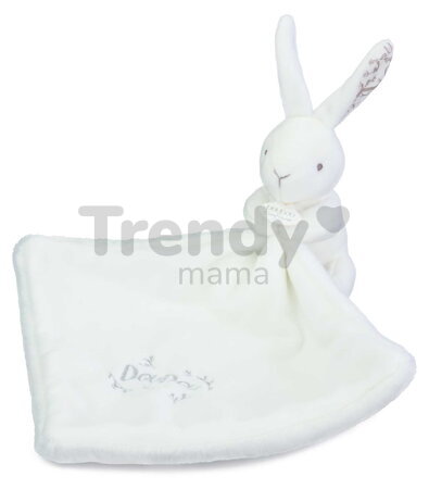 Plüss nyuszi dédelgetéshez kendővel Bunny with a Comforter White Doudou et Compagnie ajándékcsomagolásban fehér 10 cm 0 hó-tól