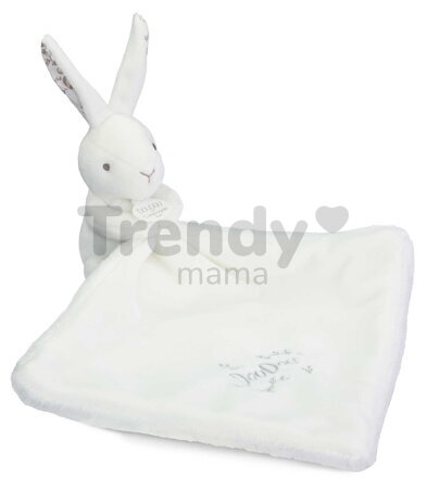 Plüss nyuszi dédelgetéshez kendővel Bunny with a Comforter White Doudou et Compagnie ajándékcsomagolásban fehér 10 cm 0 hó-tól