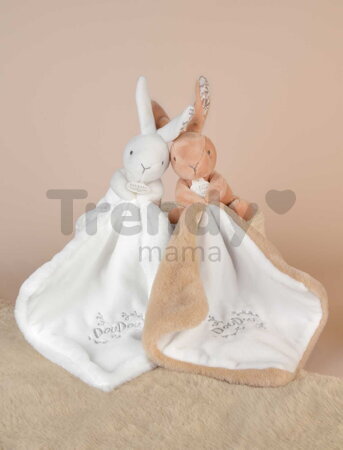 Plüss nyuszi dédelgetéshez kendővel Bunny with a Comforter White Doudou et Compagnie ajándékcsomagolásban fehér 10 cm 0 hó-tól