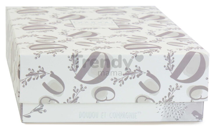 Plüss nyuszi dédelgetéshez kendővel Bunny with a Comforter White Doudou et Compagnie ajándékcsomagolásban fehér 10 cm 0 hó-tól