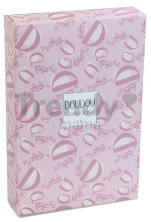 Plüss nyuszi dédelgetéshez kendővel Bunny with a Comforter Pink Doudou et Compagnie ajándékcsomagolásban rózsaszín 10 cm 0 hó-tól