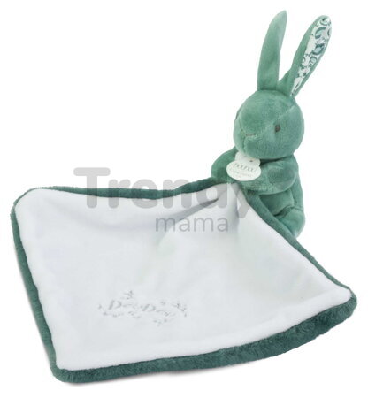 Plüss nyuszi dédelgetéshez kendővel Bunny with a Comforter Sage Green Doudou et Compagnie ajándékcsomagolásban zöld 10 cm 0 hó-tól