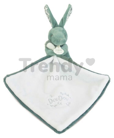 Plüss nyuszi dédelgetéshez kendővel Bunny with a Comforter Sage Green Doudou et Compagnie ajándékcsomagolásban zöld 10 cm 0 hó-tól