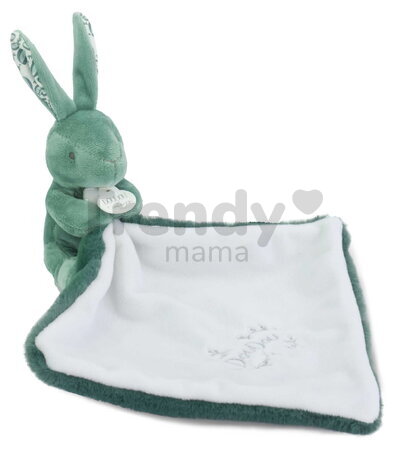 Plüss nyuszi dédelgetéshez kendővel Bunny with a Comforter Sage Green Doudou et Compagnie ajándékcsomagolásban zöld 10 cm 0 hó-tól