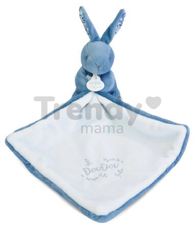 Plüss nyuszi dédelgetéshez kendővel Bunny with a Comforter Blue Doudou et Compagnie ajándékcsomagolásban kék 10 cm 0 hó-tól
