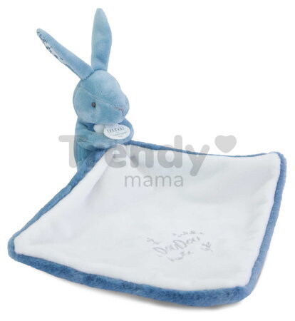 Plüss nyuszi dédelgetéshez kendővel Bunny with a Comforter Blue Doudou et Compagnie ajándékcsomagolásban kék 10 cm 0 hó-tól