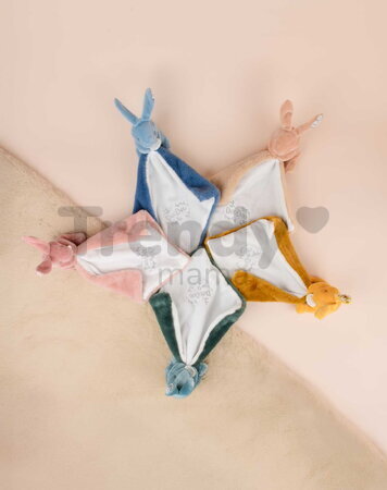 Plüss nyuszi dédelgetéshez kendővel Bunny with a Comforter Ochre Doudou et Compagnie ajándékcsomagolásban sárga 10 cm 0 hó-tól