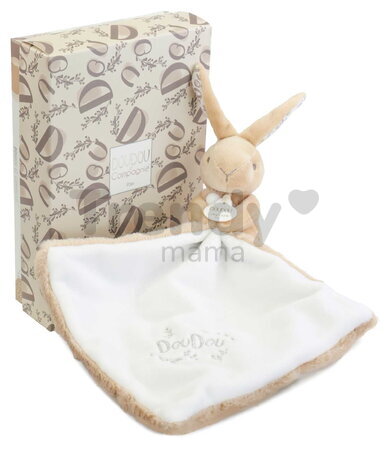 Plüss nyuszi dédelgetéshez kendővel Bunny with a Comforter Beige Doudou et Compagnie ajándékcsomagolásban bézs 10 cm 0 hó-tól