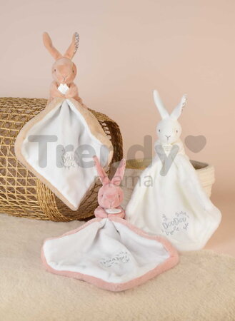 Plüss nyuszi dédelgetéshez kendővel Bunny with a Comforter White Doudou et Compagnie ajándékcsomagolásban fehér 10 cm 0 hó-tól