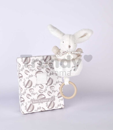 Plyšový zajačik s melódiou Lapin Doudou Music Box White Doudou et Compagnie v darčekovom balení biely 20 cm od 0 mes