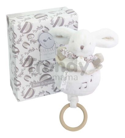 Plyšový zajačik s melódiou Lapin Doudou Music Box White Doudou et Compagnie v darčekovom balení biely 20 cm od 0 mes