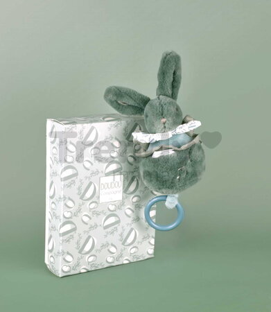 Plyšový zajačik s melódiou Lapin Doudou Music Box Green Doudou et Compagnie v darčekovom balení zelený 20 cm od 0 mes