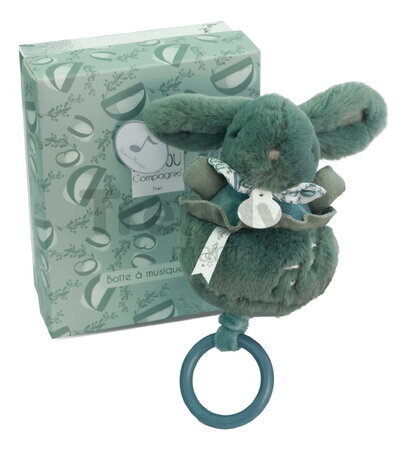 Plyšový zajačik s melódiou Lapin Doudou Music Box Green Doudou et Compagnie v darčekovom balení zelený 20 cm od 0 mes