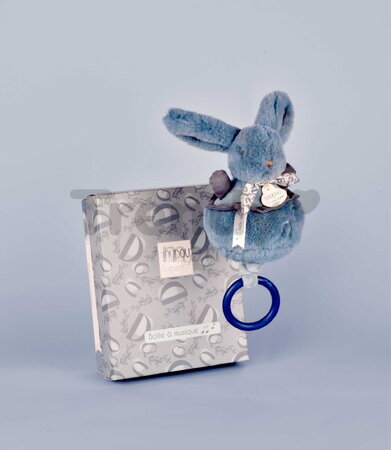 Plyšový zajačik s melódiou Lapin Doudou Music Box Blue Doudou et Compagnie v darčekovom balení modrý 20 cm od 0 mes