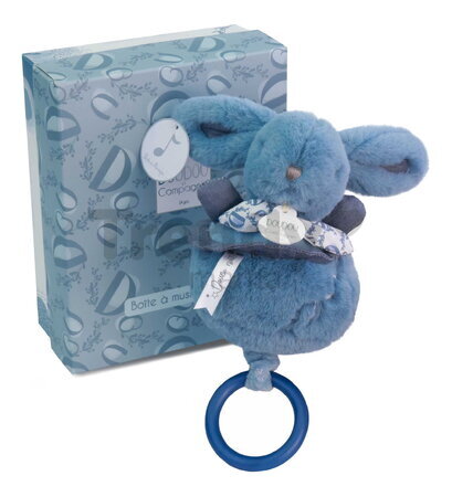 Plyšový zajačik s melódiou Lapin Doudou Music Box Blue Doudou et Compagnie v darčekovom balení modrý 20 cm od 0 mes