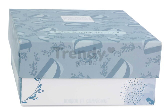Plyšový zajačik s melódiou Lapin Doudou Music Box Blue Doudou et Compagnie v darčekovom balení modrý 20 cm od 0 mes