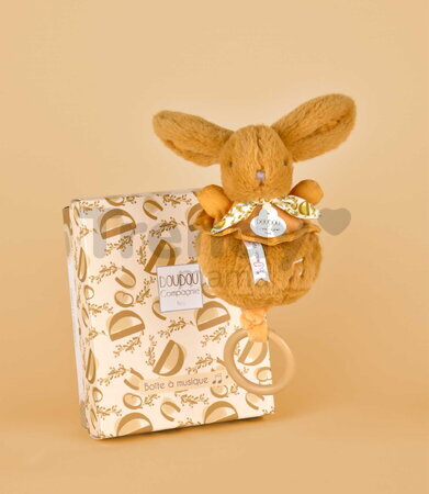 Plyšový zajačik s melódiou Lapin Doudou Music Box Ochre Doudou et Compagnie v darčekovom balení žltý 20 cm od 0 mes
