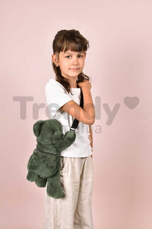 Plyšový crossbody vak medvedík Khaki Bear Bag Doudou et Compagnie s popruhom zelený 30 cm od 24 mes DC4376
